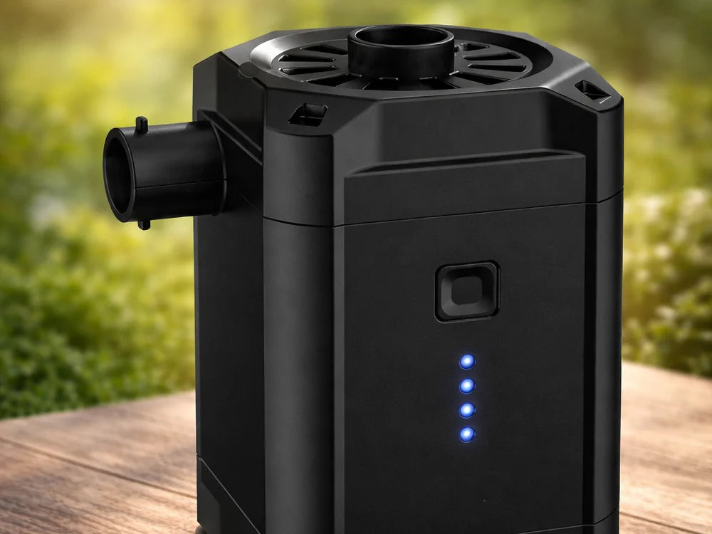 Elektrische Akku Luftpumpe mit 5200 mAh, USB-C, 3 Düsen und LED-Anzeige – Luftpumpe für Luftmatratzen, Pool & Camping
