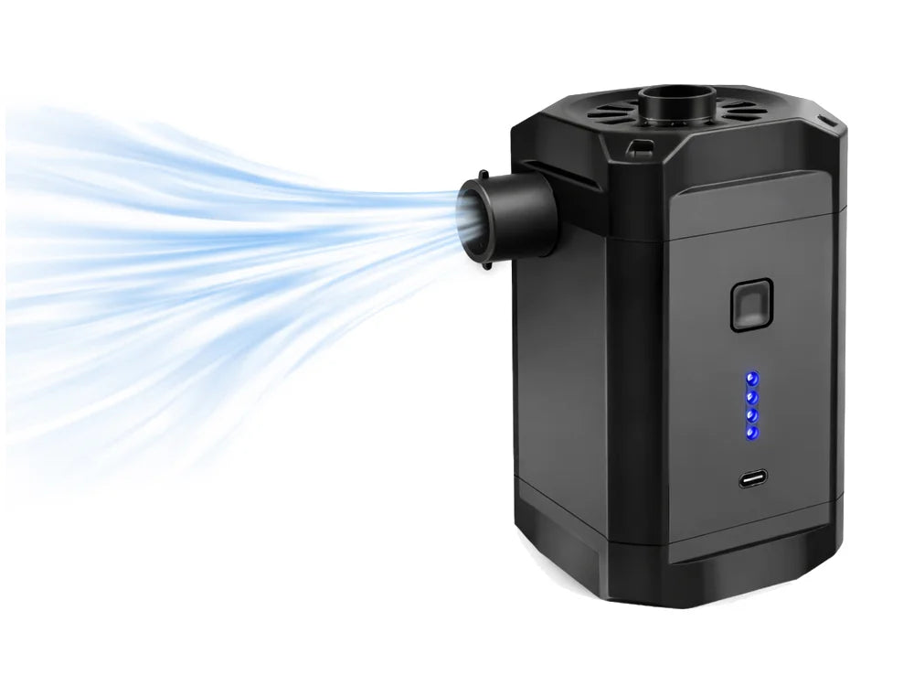 Elektrische Akku Luftpumpe mit 5200 mAh, USB-C, 3 Düsen und LED-Anzeige – Luftpumpe für Luftmatratzen, Pool & Camping