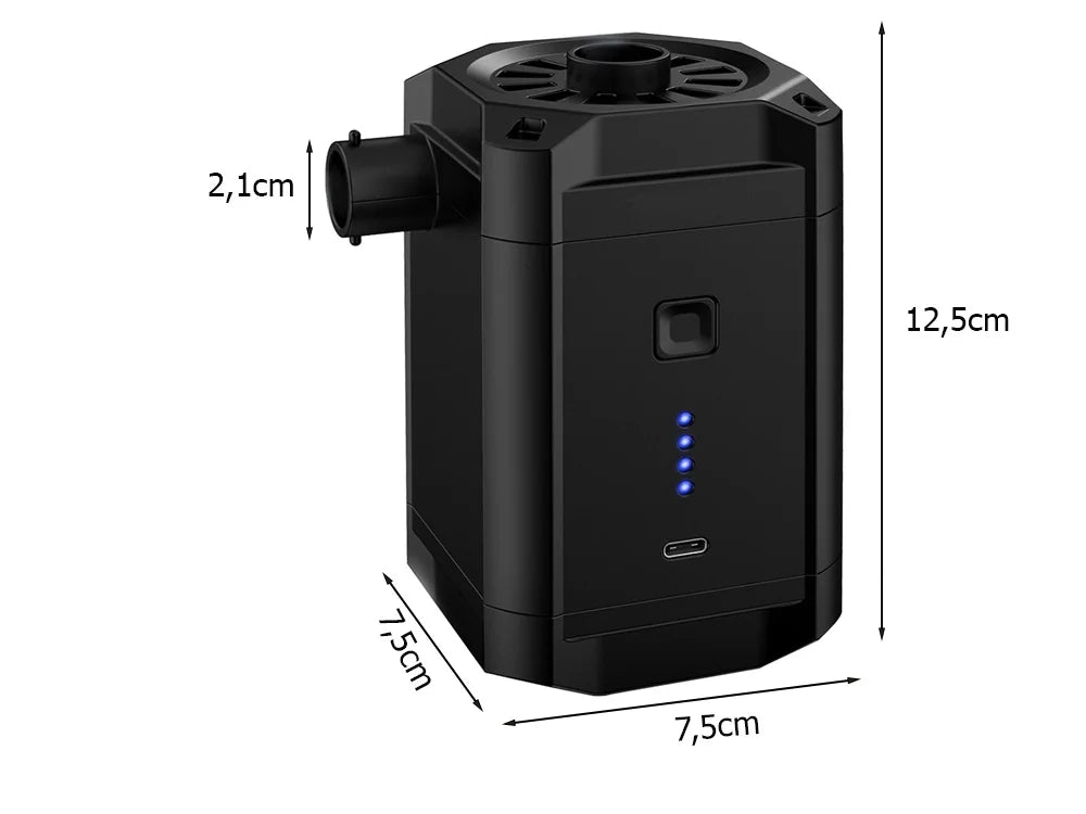 Elektrische Akku Luftpumpe mit 5200 mAh, USB-C, 3 Düsen und LED-Anzeige – Luftpumpe für Luftmatratzen, Pool & Camping