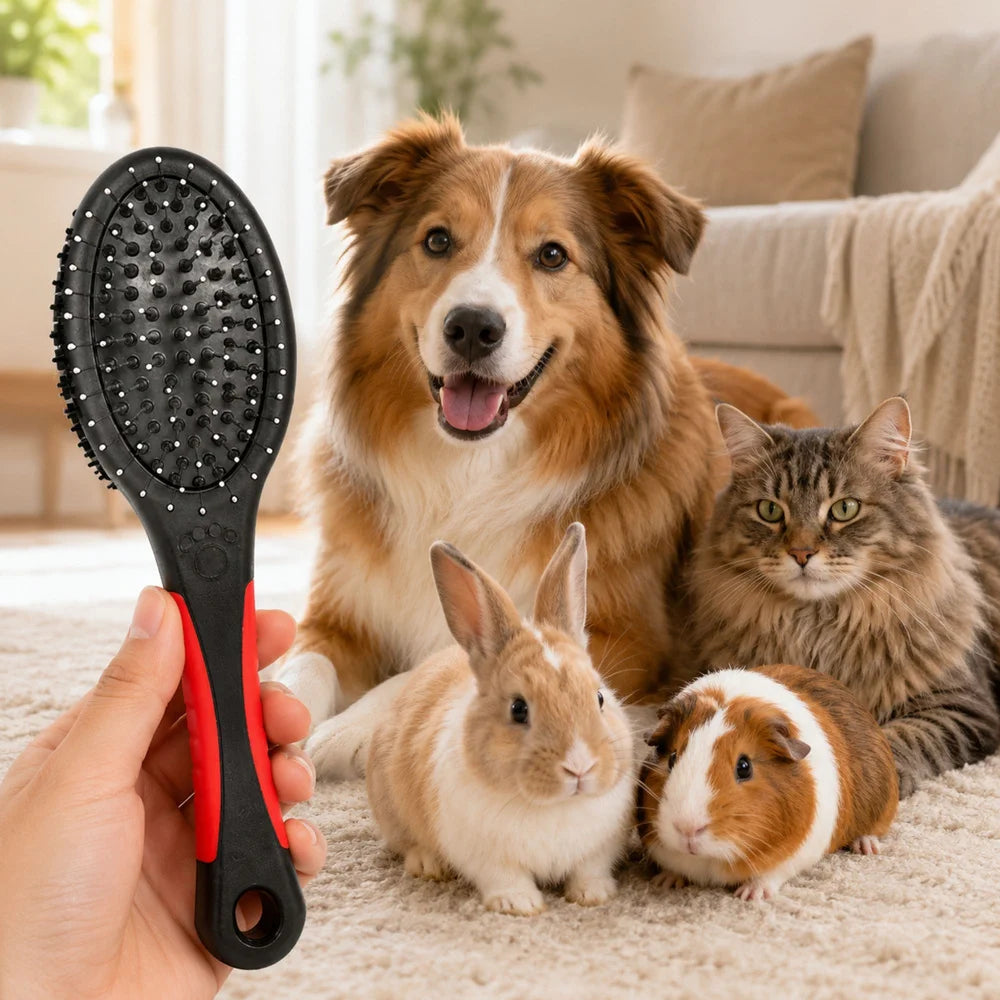 2-in-1 Haustierbürste für Hunde & Katzen – Doppelseitige Fellbürste mit Draht- und Nylonborsten für Langhaar & Kurzhaar