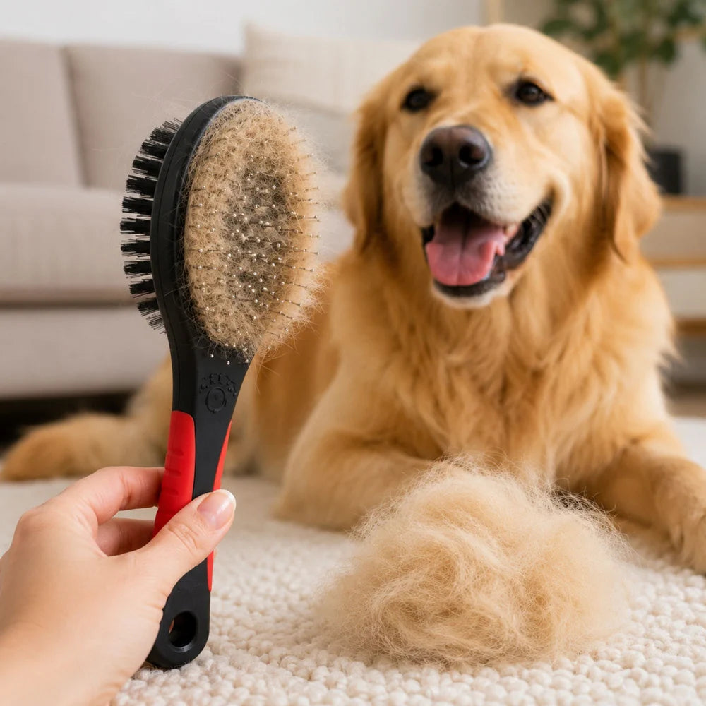 2-in-1 Haustierbürste für Hunde & Katzen – Doppelseitige Fellbürste mit Draht- und Nylonborsten für Langhaar & Kurzhaar