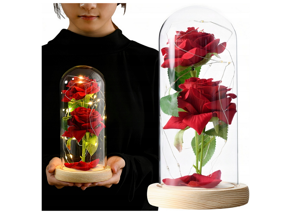 LED Ewige Rose im Glas mit 2 roten Rosen – Romantisches Geschenk für Valentinstag, Muttertag, Geburtstag und Jahrestag