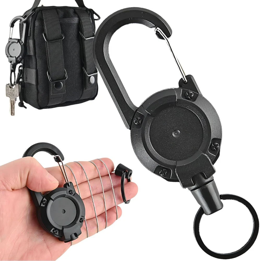 Schlüsselaufroller mit Stahlseil Karabiner Schlüsselhalter Ausweis Retraktor