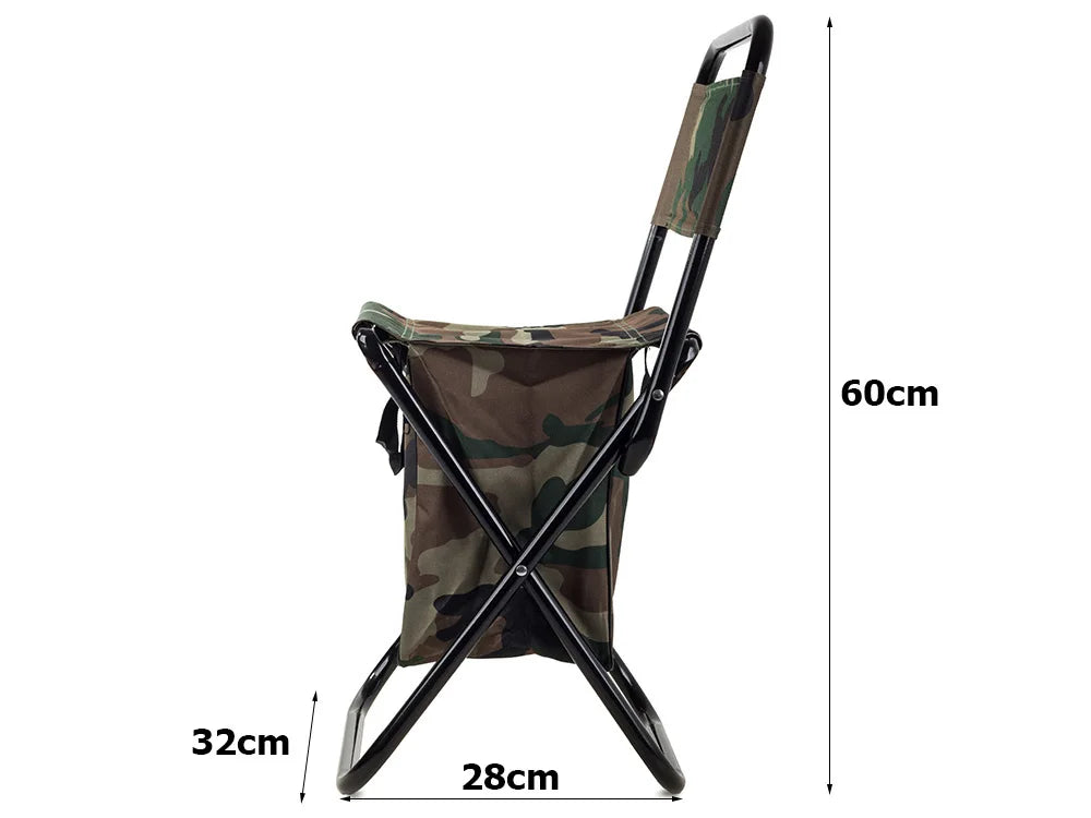 Camping Klappstuhl mit Rückenlehne & Tasche – Faltbarer Angelstuhl im Tarnmuster für Camping, Angeln und Outdoor