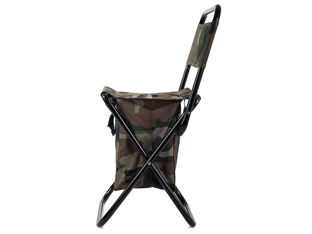 Camping Klappstuhl mit Rückenlehne & Tasche – Faltbarer Angelstuhl im Tarnmuster für Camping, Angeln und Outdoor
