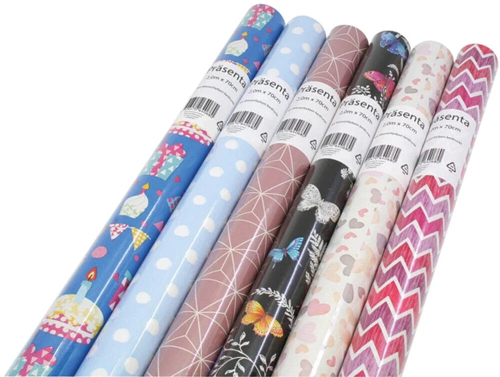 Geschenkpapier 3 Rollen je 2 m x 70 cm – bunter Geschenkpapier Mix für Geburtstag, Feiern & Geschenke