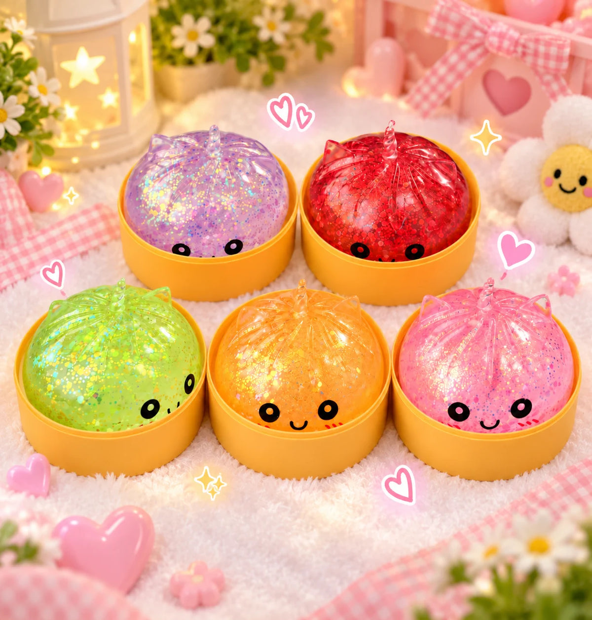 Glitzer Dumpling Squishy Bao Bun Quetschspielzeug Stressball Fidget Toy