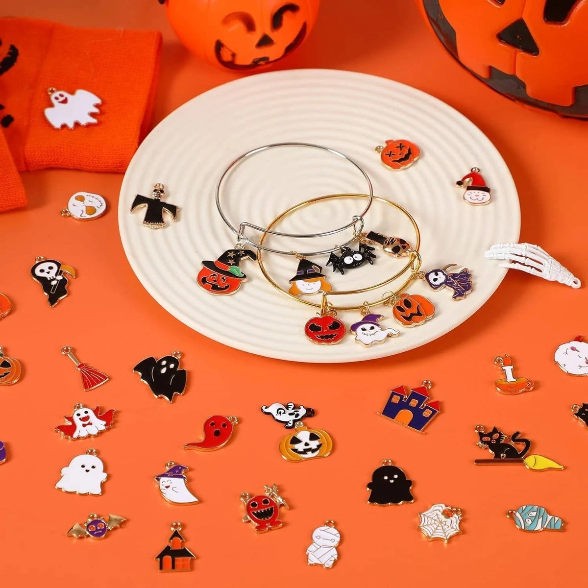 Halloween Charms Anhänger Gold Emaille Schmuckanhänger DIY Basteln Schmuck Deko