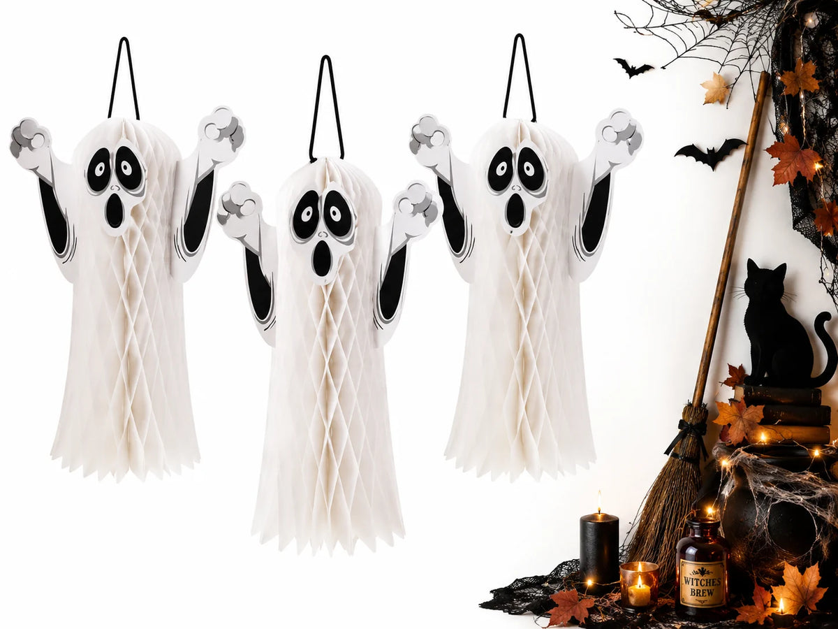 Halloween Geist Deko 51cm Hängend Papier 3D Gespenst Gruseldeko Party Weiß