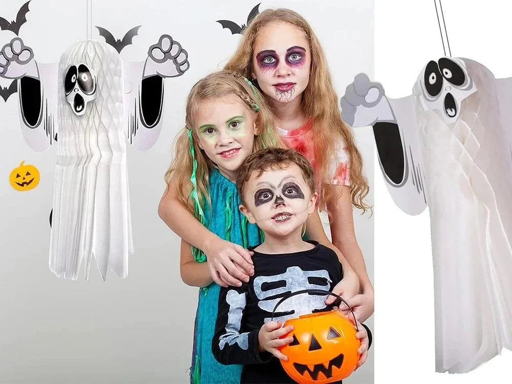 Halloween Geist Deko 51cm Hängend Papier 3D Gespenst Gruseldeko Party Weiß
