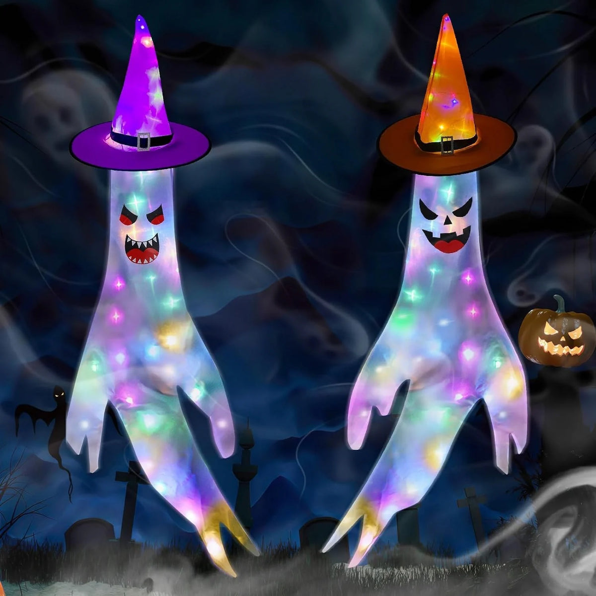 Halloween Geist Windsack 120cm Hexenhut Hängedeko Garten Party Gruseldeko