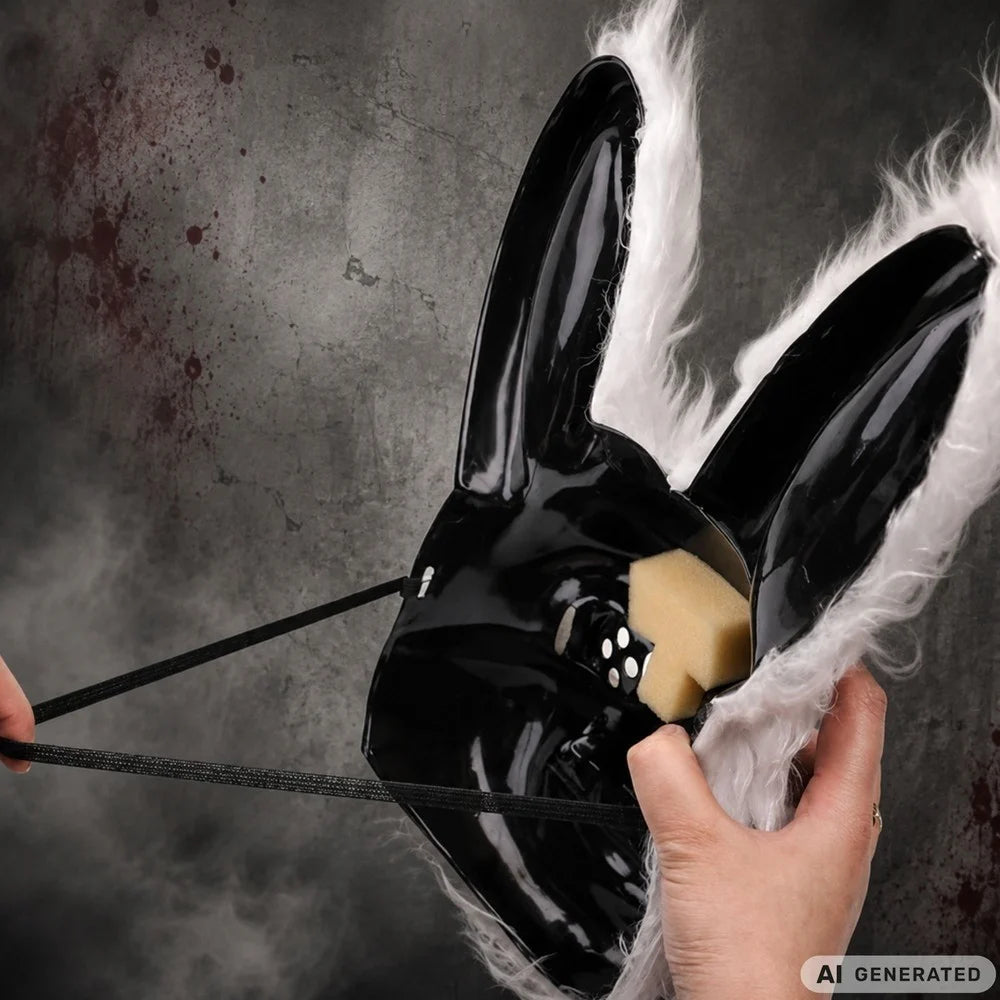 Halloween Hasenmaske Horror Maske 32cm Fell Grusel Kostüm Cosplay Weiß