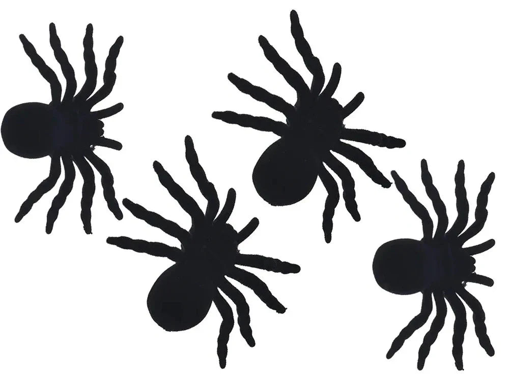 Halloween Spinnen Set 4 Stück – schwarze Deko-Spinnen 11 cm für Party, Haus & Garten