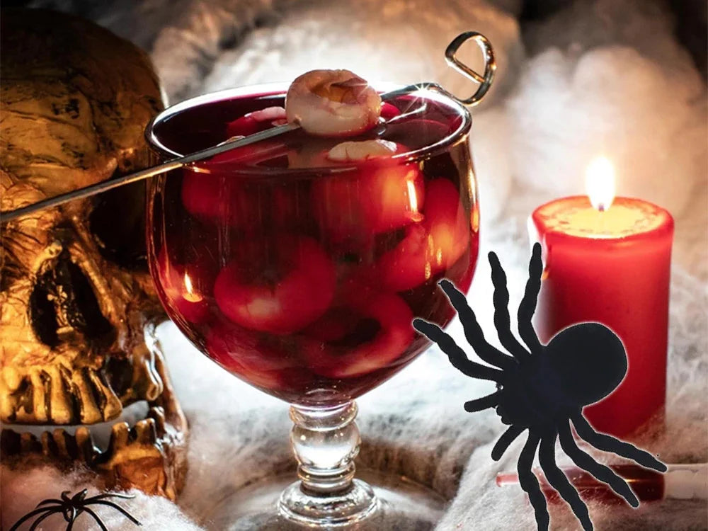 Halloween Spinnen Set 4 Stück – schwarze Deko-Spinnen 11 cm für Party, Haus & Garten
