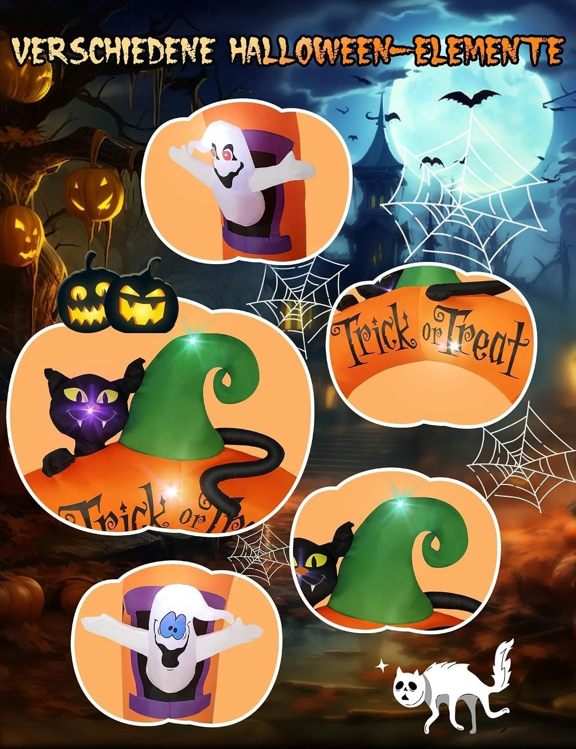 Halloween Torbogen Aufblasbar mit LEDs 305cm Deko Outdoor Schwarze Katze