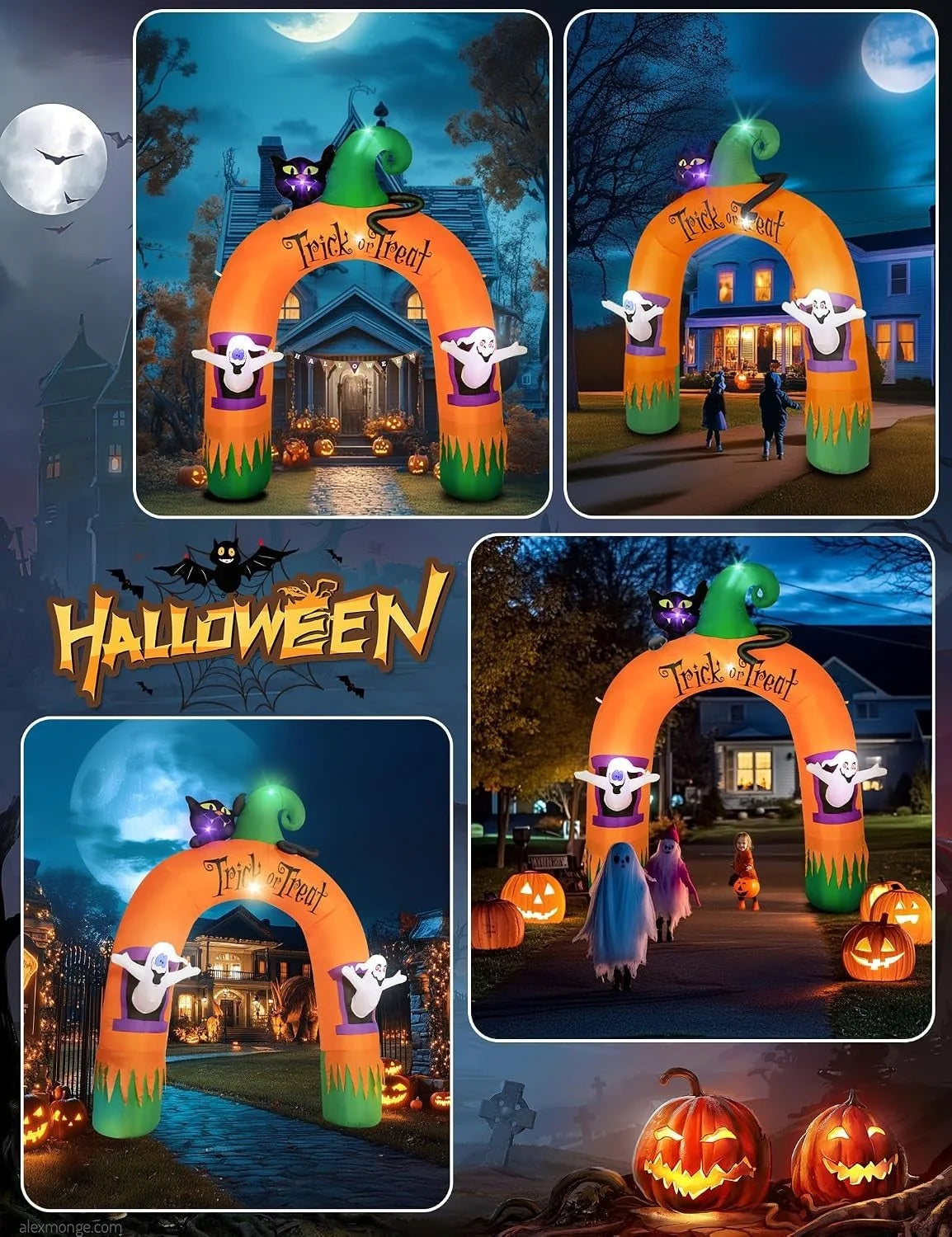Halloween Torbogen Aufblasbar mit LEDs 305cm Deko Outdoor Schwarze Katze