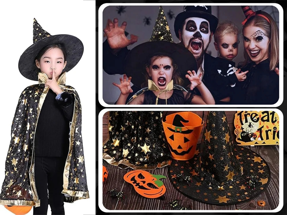 Halloween Kostüm Kinder Zauberer Hexe Umhang mit Hut 🎃 Party Karneval