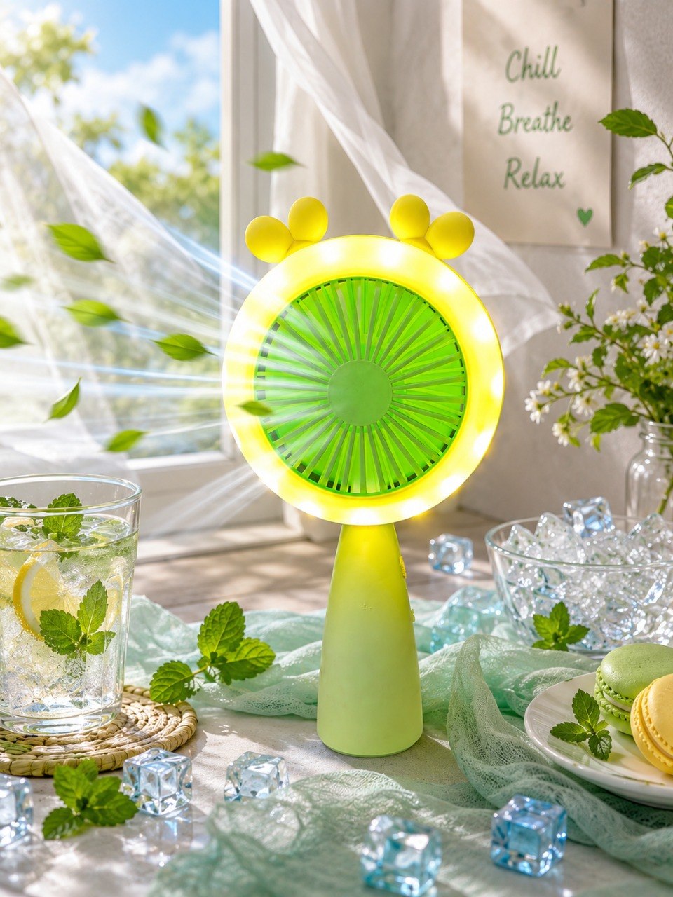 Handventilator mit LED Beleuchtung – USB Mini Ventilator wiederaufladbar mit 2 Stufen