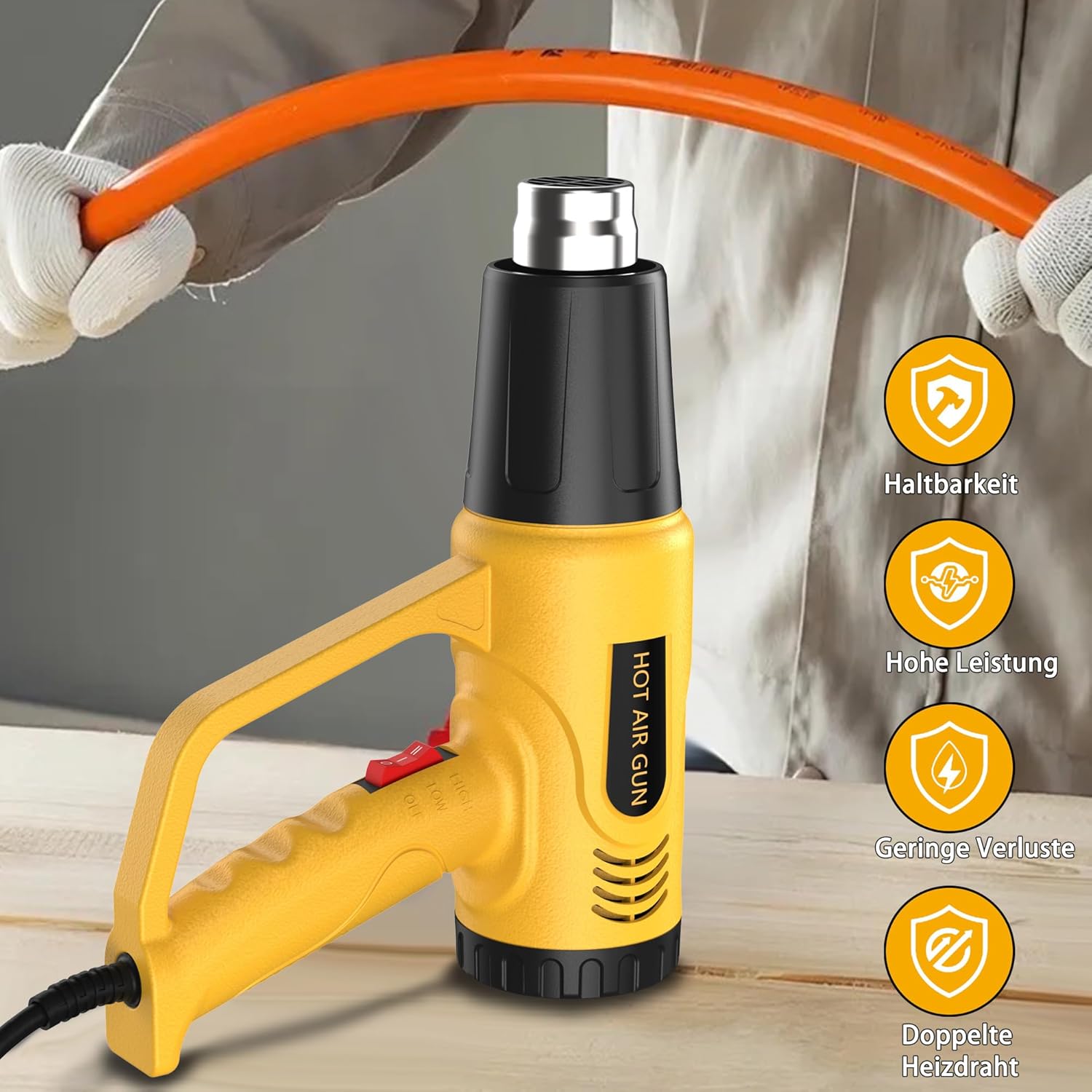 Heißluftpistole 1300W mit Düsen – Einstellbare Temperatur für Vinyl, Schrumpfschlauch & Epoxid