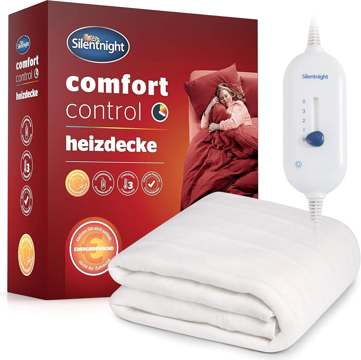 Heizdecke 140 x 150 cm mit 3 Heizstufen – weiche Fleece Wärmedecke mit Überhitzungsschutz, Befestigungsbändern & waschbarer Ausführung