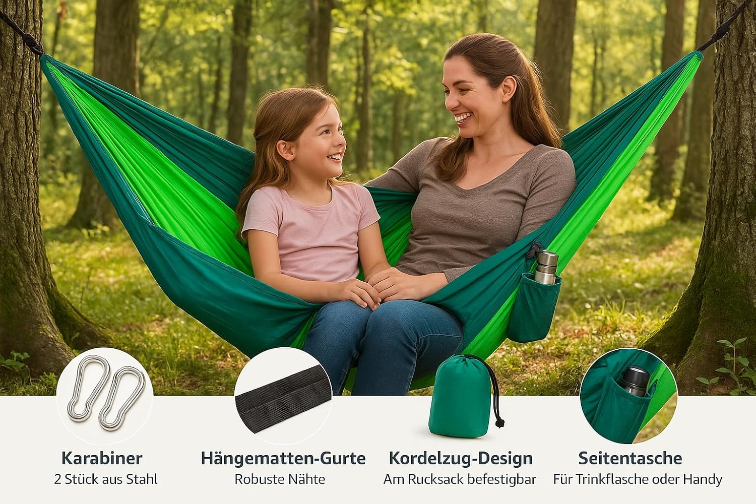 Hängematte Fallschirmseide Hängeliege Schaukel Liege | 2 Typen & viele Größen