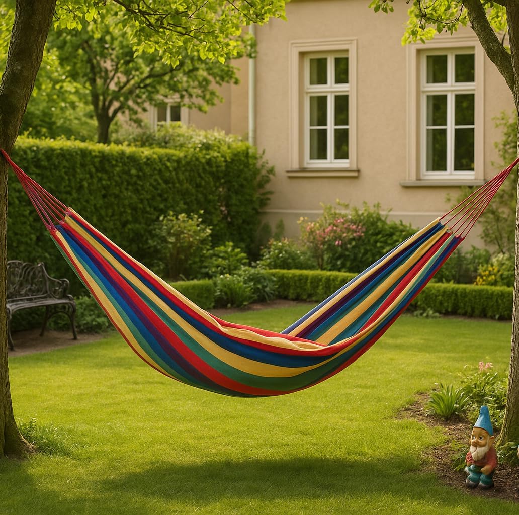 Hammock 250 x 80cm hanging lounger cotton max. 120 kg outdoor garden camping