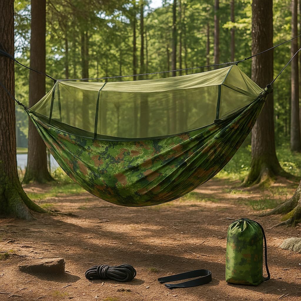 Camping Hängematte mit Moskitonetz – Ultraleichte Outdoor Reisehängematte Tarn