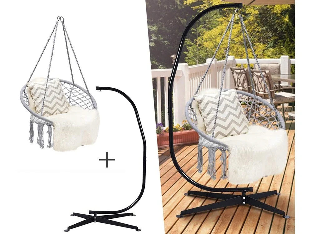 Hängesessel Boho Hängestuhl Hängeschaukel Makramee 120kg Grau Nestschaukel