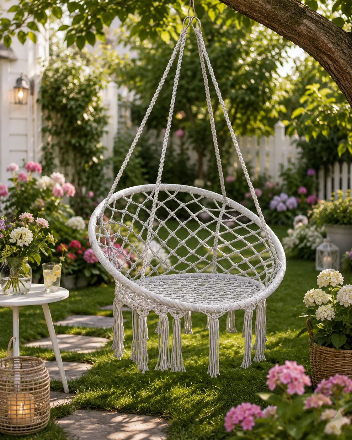 Hängesessel Boho Hängestuhl Hängeschaukel Makramee 120kg Grau Nestschaukel