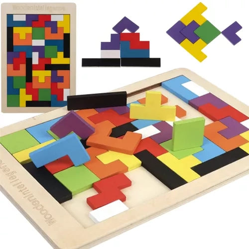Holzpuzzle 3D mit 40 Teilen – Logik Lernspiel aus Holz für Kinder