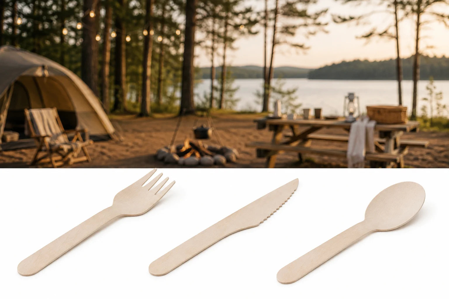 Holzbesteck 20 Stück Einwegbesteck Messer Gabel Löffel 16cm Party Picknick Grill