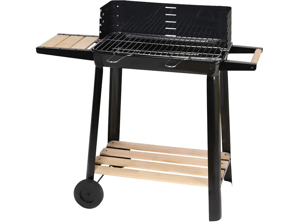 Holzkohlegrill Grillwagen BBQ Grill Höhenverstellbar Ablagen Räder Garten