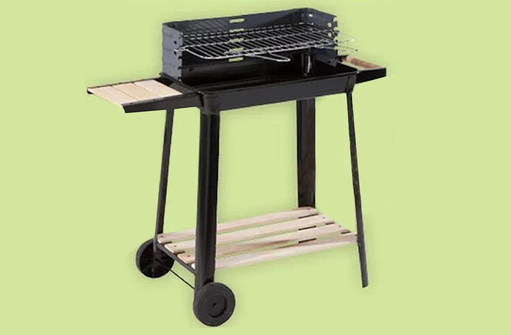 Holzkohlegrill Grillwagen BBQ Grill Höhenverstellbar Ablagen Räder Garten