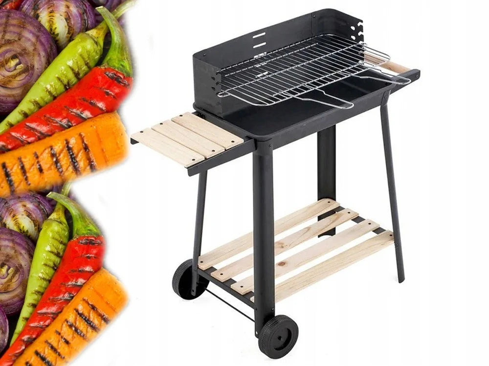 Holzkohlegrill Grillwagen BBQ Grill Höhenverstellbar Ablagen Räder Garten