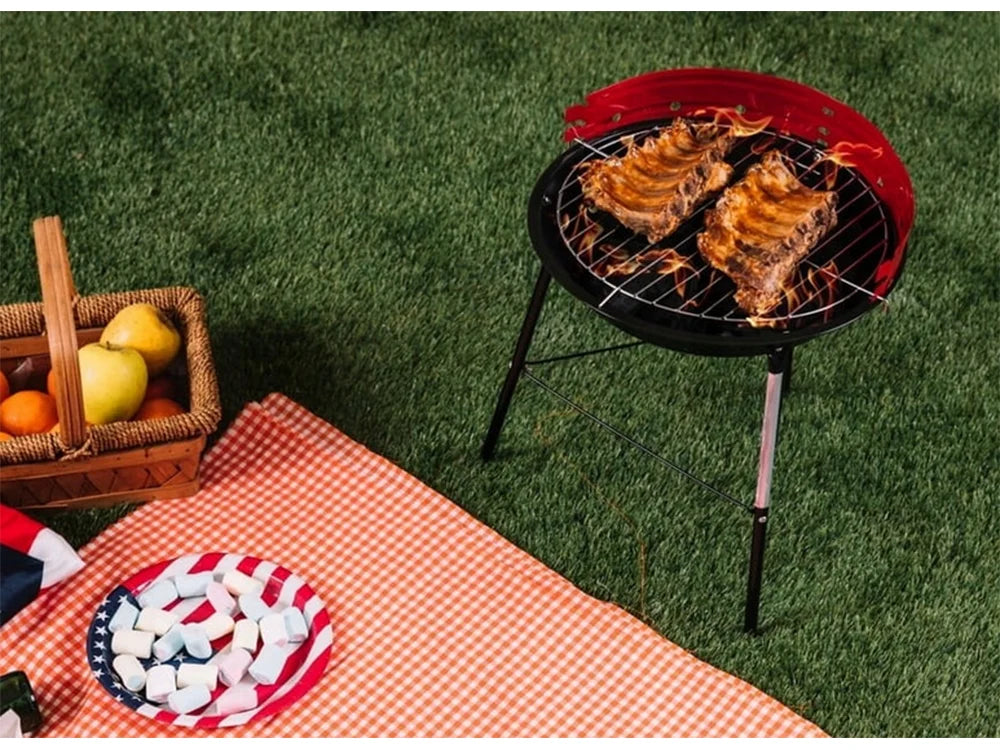 Holzkohlegrill Rund Campinggrill Tragbar Grill höhenverstellbar Ø32 cm