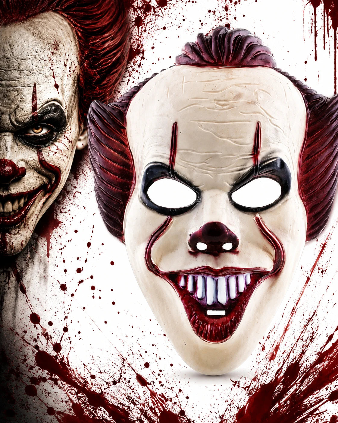 Horror Clown Maske Halloween Gruselmaske Kostüm Weiß 30cm mit Gummiband