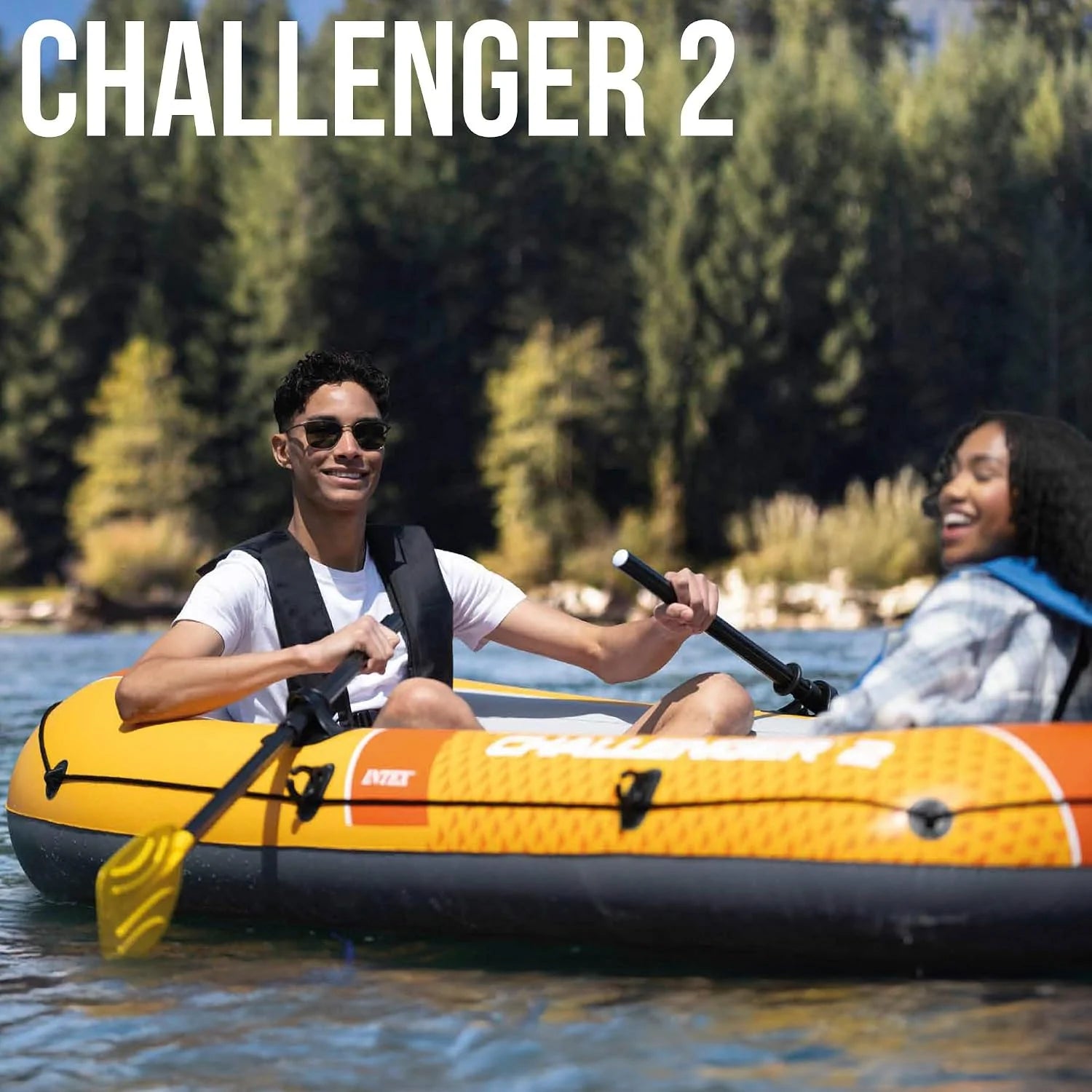 Intex Challenger inflatable boat 3 set paddles people pump fishing boat 