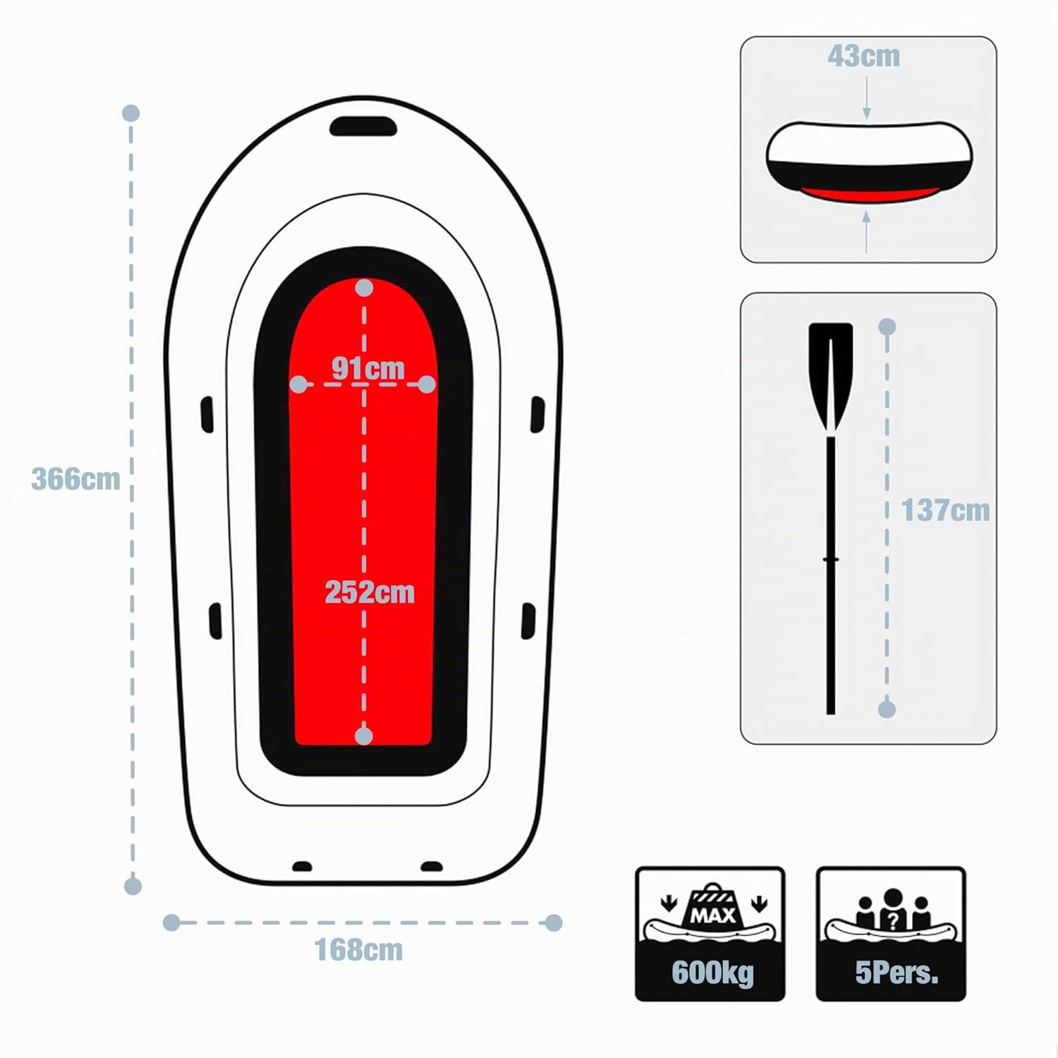 Intex Excursion 5 Schlauchboot Set für 5 Personen mit Aluminiumrudern und Luftpumpe 366 x 168 x 43 cm