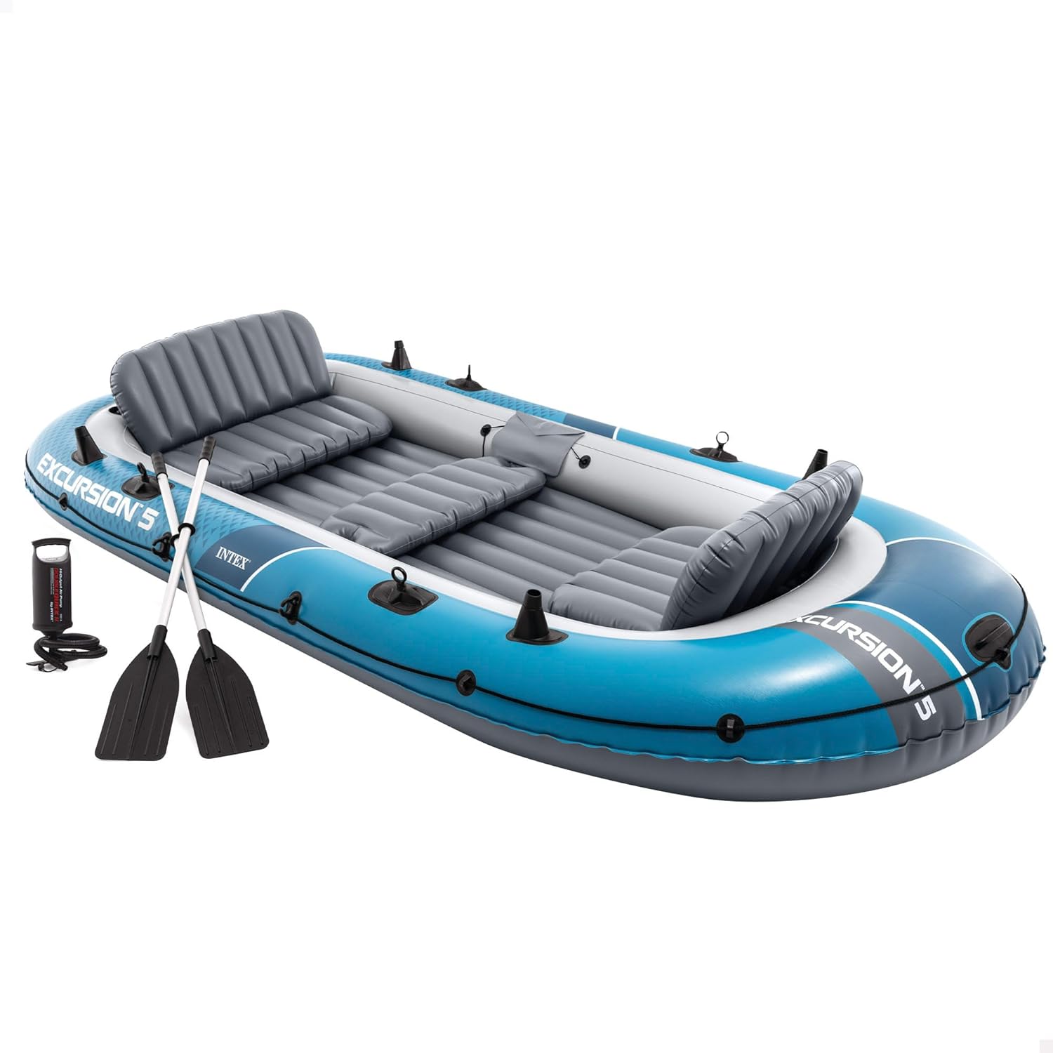 Intex Excursion 5 Schlauchboot Set für 5 Personen mit Aluminiumrudern und Luftpumpe 366 x 168 x 43 cm