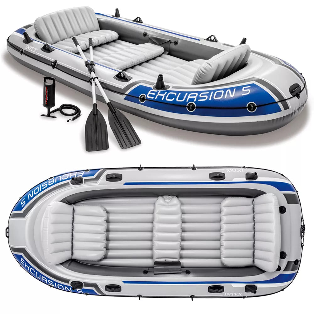 Intex Excursion 5 Inflatable Boat Set 366x168cm with Paddle &amp; Pump, 5 Persons