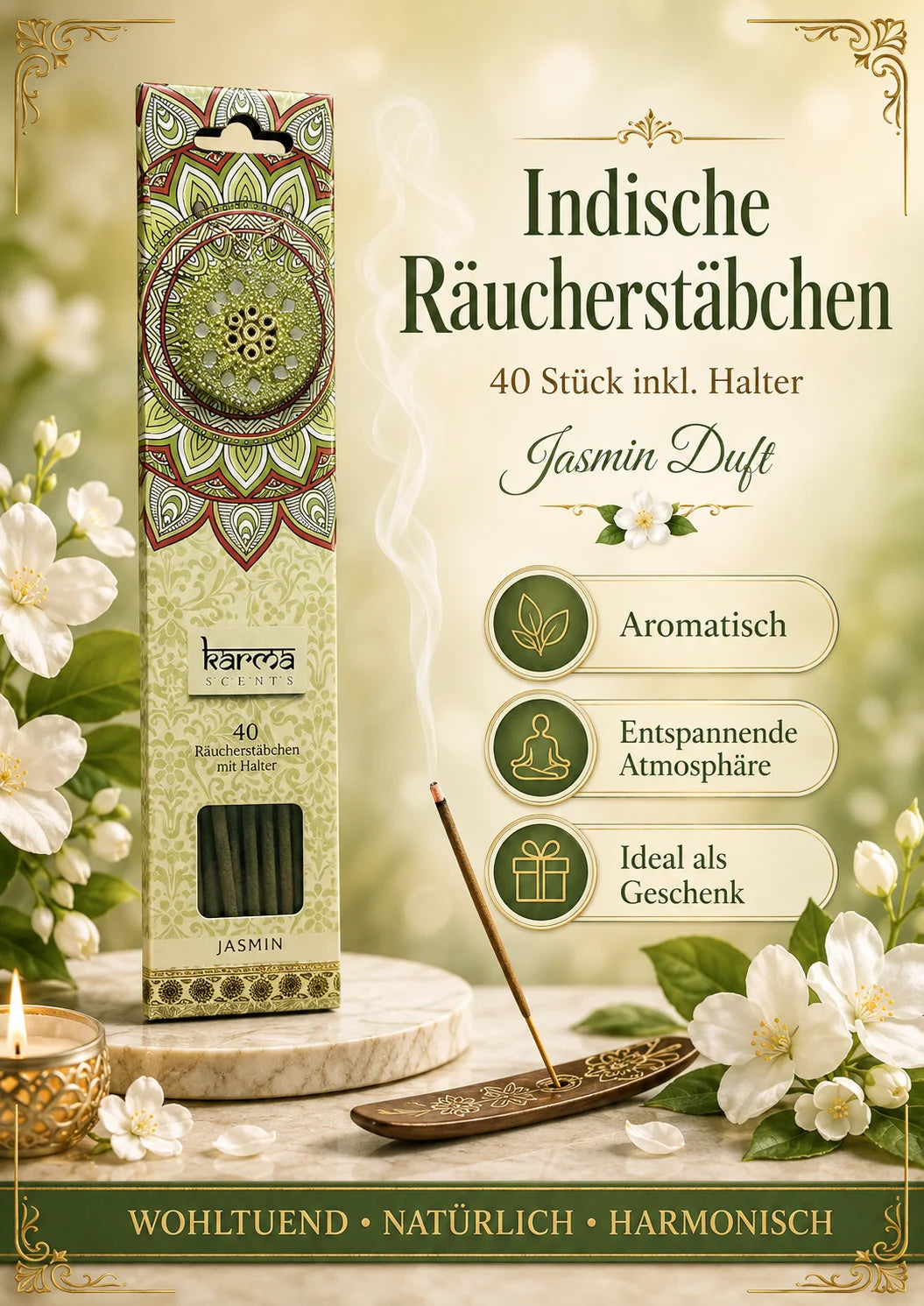 Räucherstäbchen Indische 40 Stück inkl. Halter – verschiedene Düfte (Karma Scent