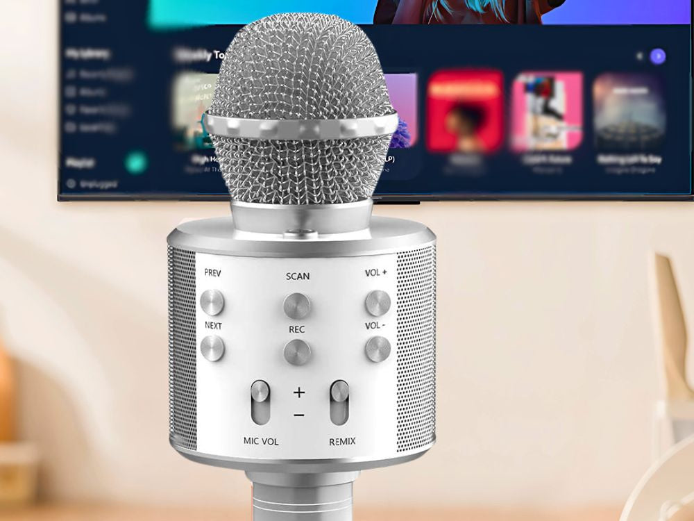 Kabelloses Bluetooth Karaoke Mikrofon mit Lautsprecher – Rund, mit Etui