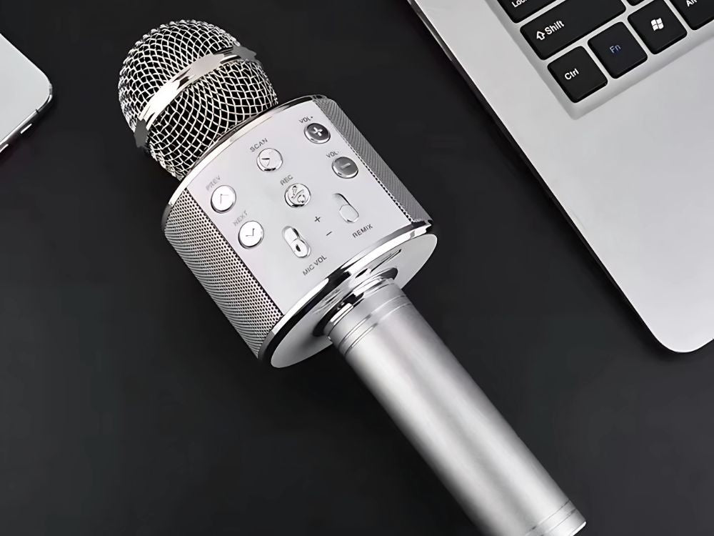 Kabelloses Bluetooth Karaoke Mikrofon mit Lautsprecher – Rund, mit Etui