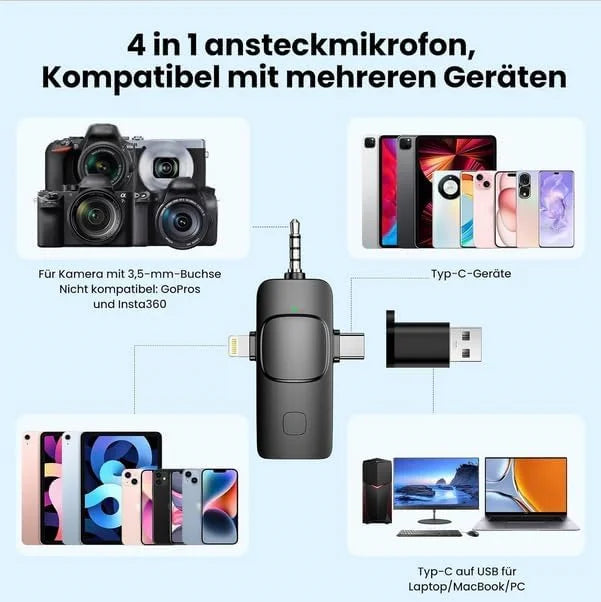 Funk Lavalier Mikrofon USB-C 2,4GHz Rauschunterdrückung iPhone Android PC
