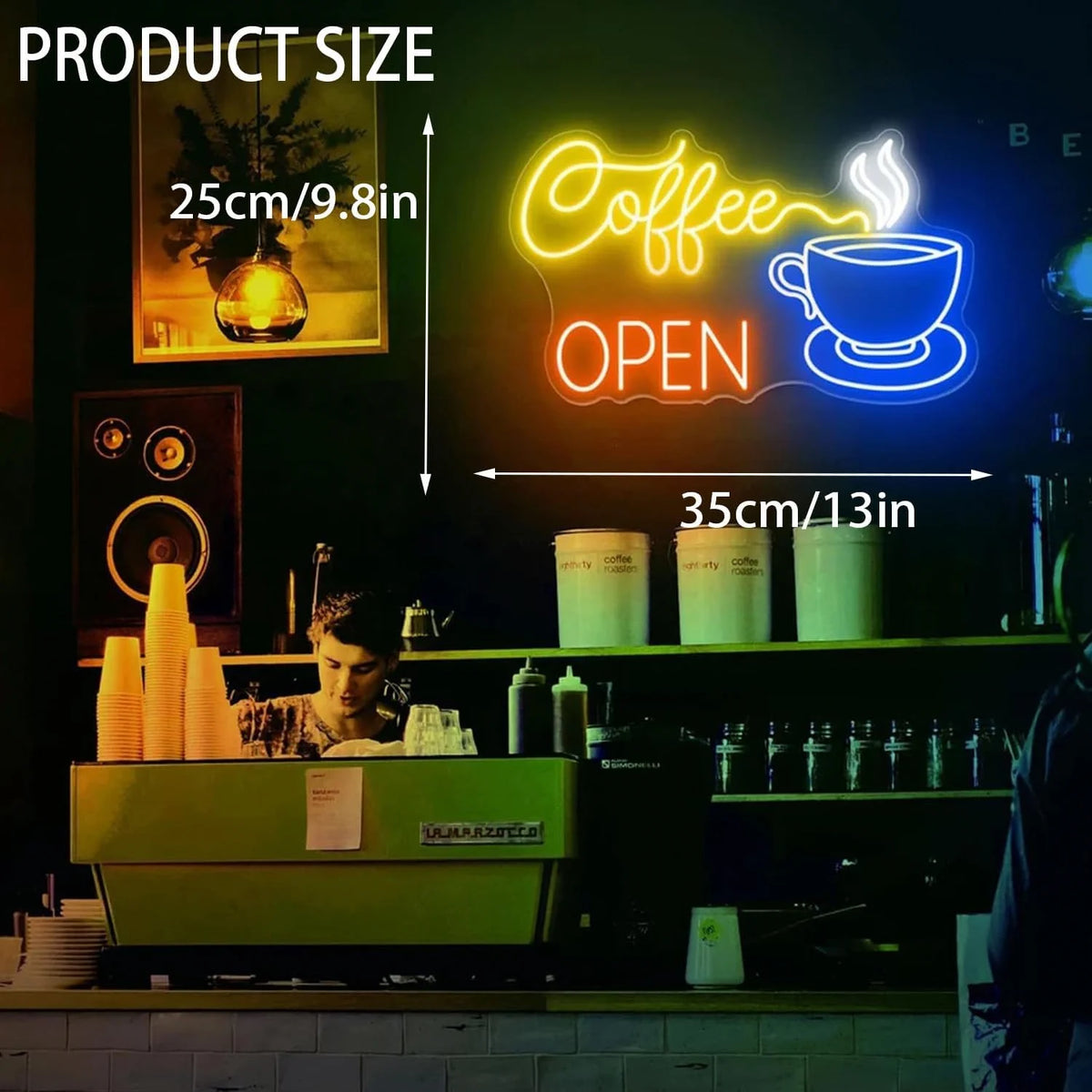 Kaffee Neon Schild LED – dimmbares Coffee Shop Leuchtschild als Wanddekoration für Café, Küche, Bar & Zuhause