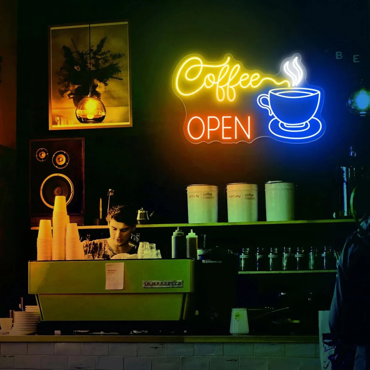 Kaffee Neon Schild LED – dimmbares Coffee Shop Leuchtschild als Wanddekoration für Café, Küche, Bar & Zuhause