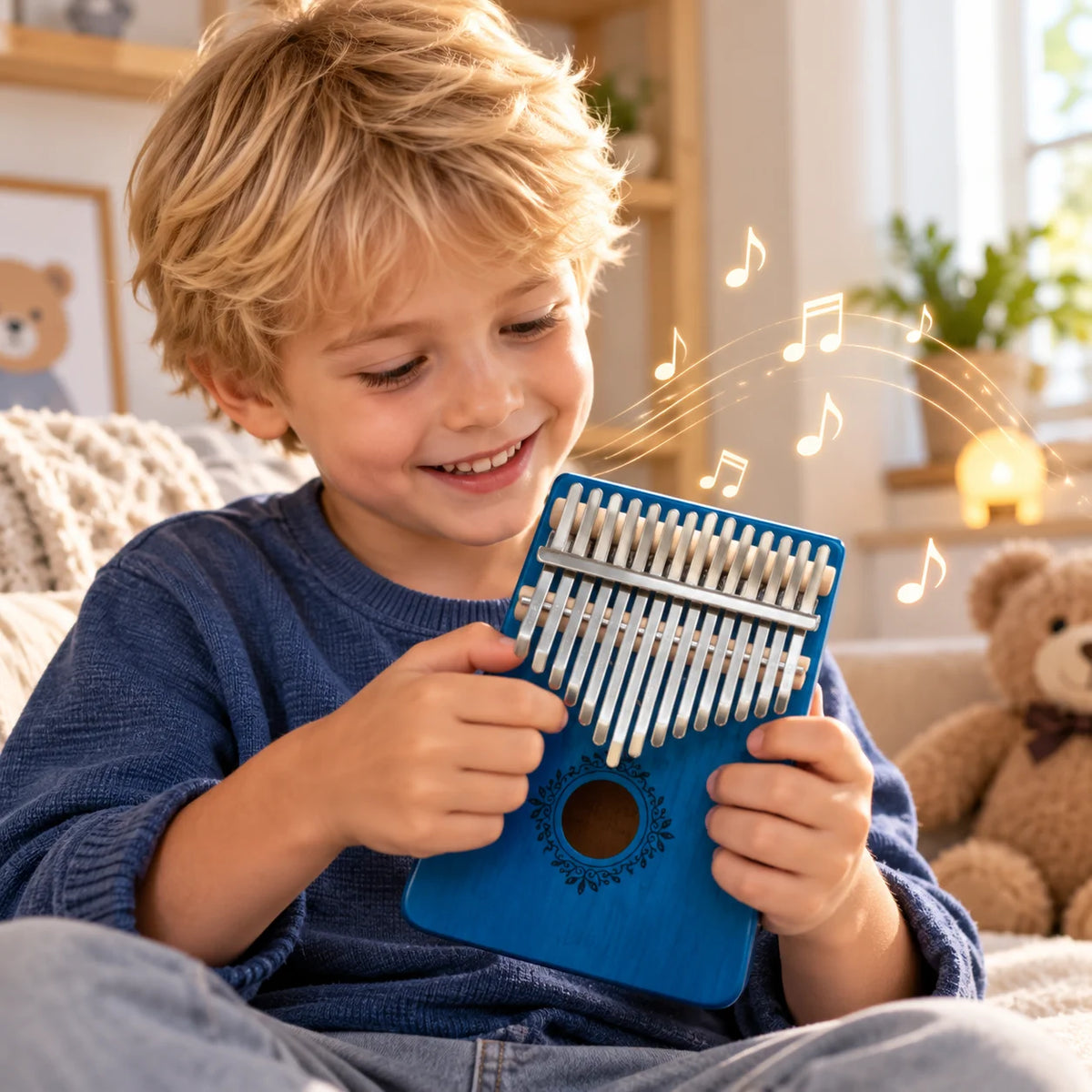 Kalimba 17 Tasten Blau – Daumenklavier aus Holz mit Tasche & Zubehör