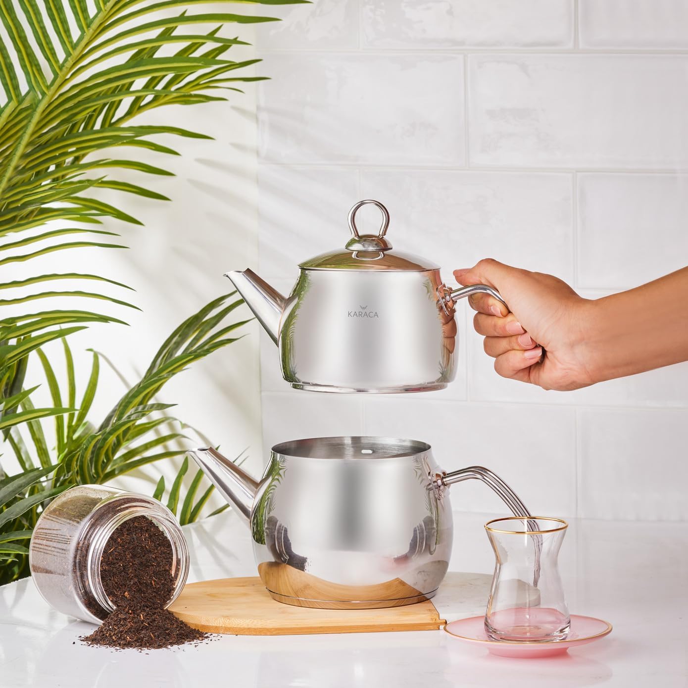 Karaca Belinay Teapot Set Metal Teapot Set Stainless Steel, Turkish Tea Kettle, Kettle