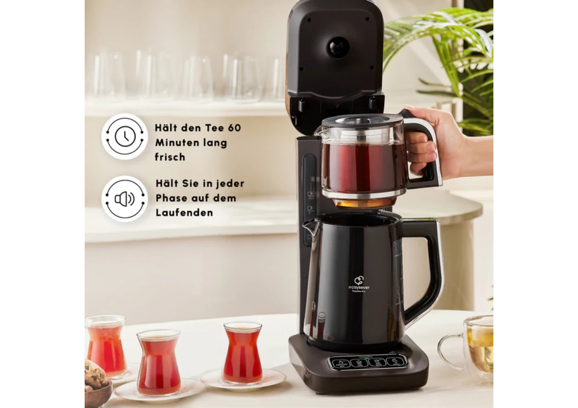 Karaca Caysever Robotea Pro 4in1 Teekocher Wasserkocher Filterkaffee 2500W Schwarz Chrom