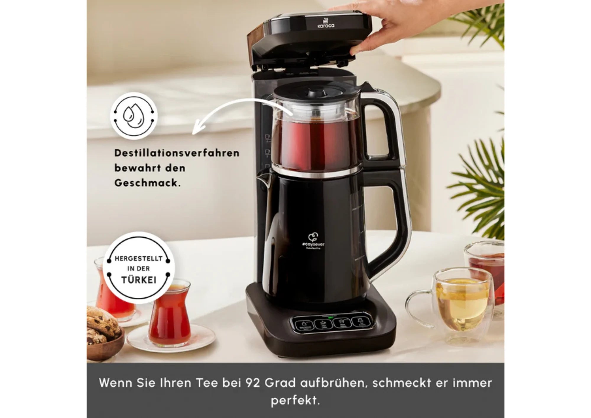 Karaca Caysever Robotea Pro 4in1 Teekocher Wasserkocher Filterkaffee 2500W Schwarz Chrom
